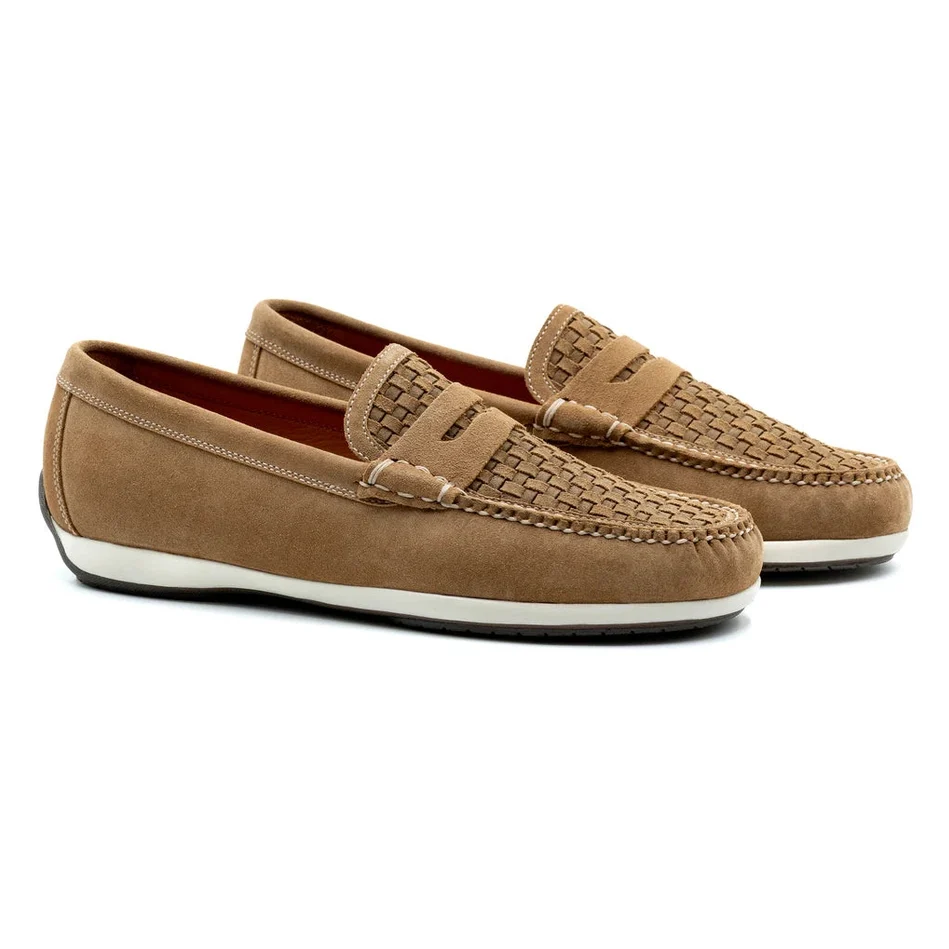 Woven tan slip-on shoes
